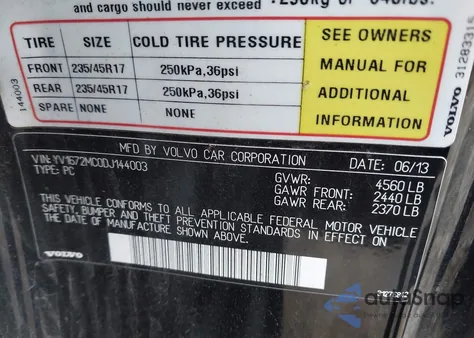 2013 Volvo C70 T5 из США, поврежденный, VIN YV1672MC0DJ144003